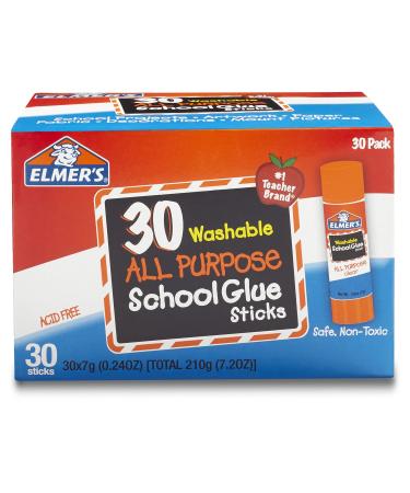 Elmer's All Purpose School Glue Sticks, Washable, 7 Gram, 30 Count 30 Count Standard Stick Glue