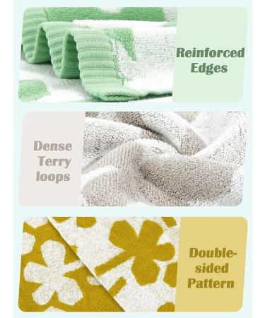 Set of 6 100% Cotton Hand Towel Fingertip Towels - 12x21 Inches - Small Towels for Bathroom, Kitchen, Spa - Gray, Sage, Mustard - Four Leaf Clover Design - Buy Online on SooperMarket.com