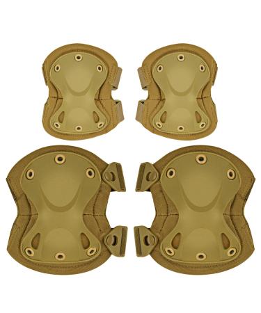 ArcEnCiel Tactical Combat Knee & Elbow Protective Pads Guard Set Tan