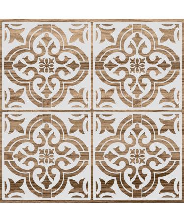 4 Pieces Reusable Tile Stencil 12 x 12 Inches Wall Templates Tile Pattern Stencil Drawing Templates for DIY Scrapbooks Wall Floor Home Decors (Mandala Style)