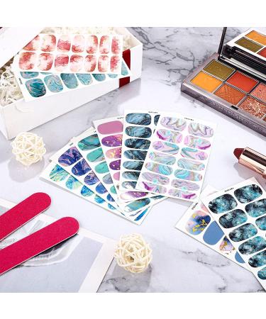 140 Pcs Marble Style Nail Polish Strips with Gradient & Glitter - Self Adhesive DIY Nail Art Decals for Holiday Decor | Includes 2 Nail Files - Buy Online on SooperMarket.com