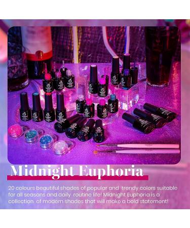 Beetles 20 Colors Gel Nail Polish Kit Midnight Euphoria Collection 23 Pcs Purple Blue Hot Pink Glitter Gel Polish Set Rainbow Soak off Uv Glossy & Matte Top Base Coat Gift for Girls Midnight Euphoira - Buy Online on SooperMarket.com