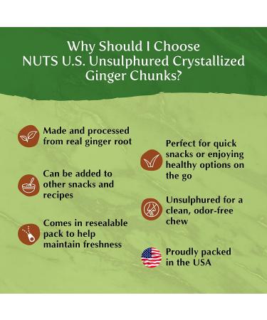 NUTS U.S. Unsulphured Crystallized Ginger Chunks - 3 LBS Resealable Bag, Fresh & Delicious Dried Gingers, No Artificial Colors - Buy Online on SooperMarket.com