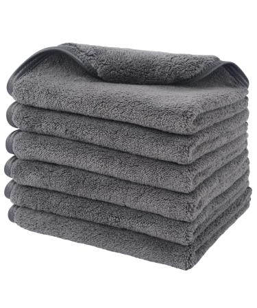 Sinland Microfiber Face Cloths Reusable Makeup Remover Cloth Ultra Soft Washcloths for Women and Baby 12Inch x 12Inch Grey 6 Pack 12x12 Inch (Pack of 6) Grey
