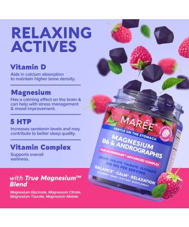 MAREE Magnesium Gummies for Calm & Relaxation | Vitamin D3 K2 B6 Complex | Immune Support | 60 Raspberry Gummy Gems - Buy Online on SooperMarket.com