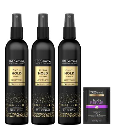 TRESemm Hairspray Non-Aerosol Extra Hold 3-Pack + Keratin Repair Hair Mask Moisturizing Hair Spray Anti-Humidity Anti-Frizz Hair Products (4 Piece Set) Non Aerosol 10 Fl Oz (Pack of 3)