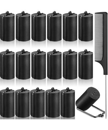18 Pieces Satin Rollers for Black Hair Sponge Hair Rollers Black Satin Foam Rollers Silk Covered Soft Rollers for Hairdressing Styling (1.42 Inch) 1.42 Inch (Pack of 18)