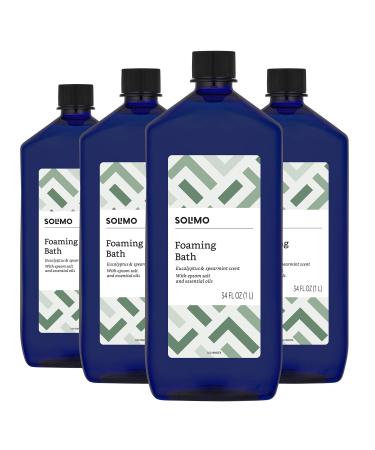 Amazon Brand - Solimo Eucalyptus & Spearmint Scented Foaming Bath with Essential Oils, 34 Fluid Ounce (Pack of 4)