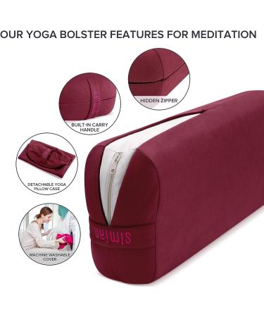 Premium Simian Yoga Bolster Pillow - Supportive Rectangular Cushion with Velvet Cover - Washable & Skin-Friendly - Ideal for Restorative & Yin Yoga - Burgundy - Buy Online on SooperMarket.com