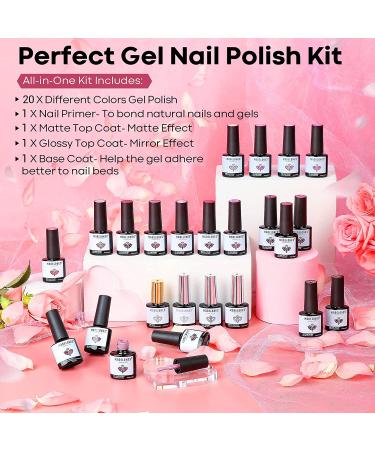 Modelones 24 Pcs Gel Nail Polish Kit - Hot Pink & Glitter Soak Off Gel Set with GlossyMatte Top & Base Coat | Perfect Nail Art Gifts - Buy Online on SooperMarket.com