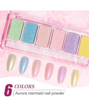 MIZHSE Chrome Nail Powder Set - 6 Colors Mermaid Aurora Moonlight Effect - Nail Art Pigment for Gel Polish - Mirror Effect Glitter Powder - Easy DIY Nail Studio - MJF002 - Buy Online on SooperMarket.com