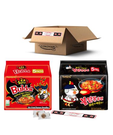 Samyang Top Two Spicy Chicken Hot Ramen noodle Buldak Variety 10 pack (5 each:Hek Nuclear,Original) 10 Count (Pack of 1)