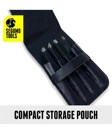 Segomo Tools 4 Piece Tweezer Set for Women - Precision Ingrown Hair Removal Kit with Flat, Angled, Slant & Pointed Tips - TW004 - Buy Online on SooperMarket.com