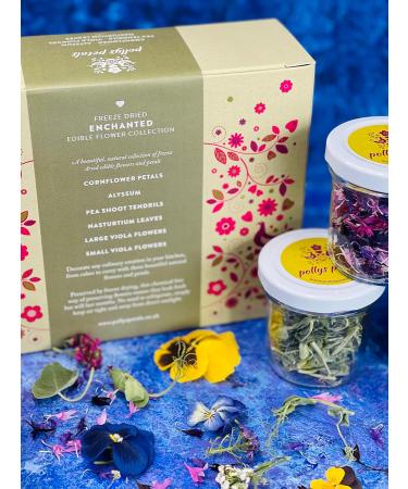 Edible Dried 'Enchanted' Flower Petal Cake Decorating Gift Set- 6 x 120ml Jars In Beautiful Presentation Box - Violas Pansies Cornflower Alyssum Pea Shoot Tendrils Nasturtium Leaves (464) - Buy Online on SooperMarket.com