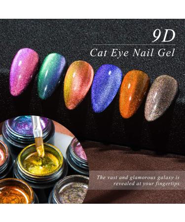 MEET ACROSS 9D Cat Eye Gel Nail Polish Set - Chameleon Magnetic Soak Off UV LED 7 Color Gel with Magnet Stick and Brush - Buy Online on SooperMarket.com