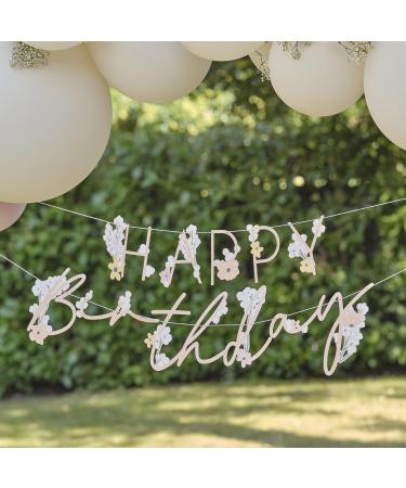 Ginger Ray Happy Birthday Letters Flower Banner Garland Pennant Chain Hanging Decoration 1.5m Letter Banner