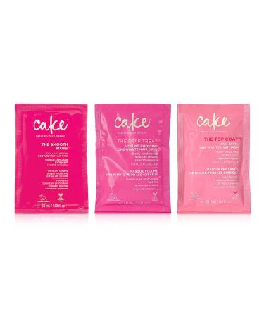 Cake Beauty Smooth Move Deep Treat & Top Coat 3 Pack Hair Mask Set - Avocado Oil Rice Protein & Coconut Oil Hair Masks - Deep Conditioning Anti Frizz & Volumizing Mask Gift Set for Dry Damaged Hair