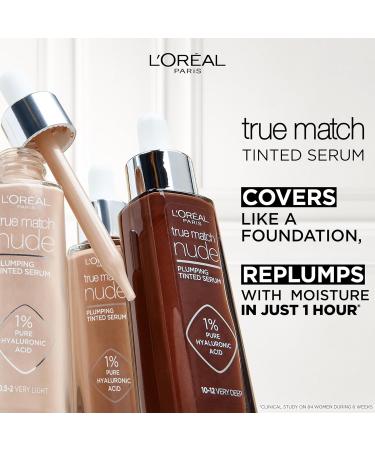 L'Oreal Paris True Match Tinted Serum Foundation 1% Hyaluronic Acid Hydrating Formula Replumps Skin in 1 Hour for a Natural Glowing Finish 30 ml Shade 4-5 Medium - Buy Online on SooperMarket.com