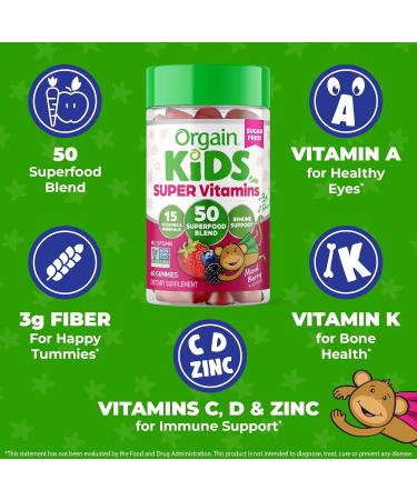 Buy Orgain Kids Sugar Free Multivitamin Gummies - Vegan 50 Superfoods 15 Vitamins Immune Support 60 Gummies for Ages 4+ Mixed Berry - Buy Online on SooperMarket.com