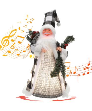 zerotop 16" Electric Singing Walking Santa Claus Christmas Plush Toy with Music & Lights Induction Electric Christmas Ornaments Stuffed Toy Musical Doll for Kids Gift Home Party Xmas Decor (Gray) White