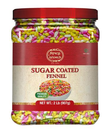 Spicy World Sugar Coated Fennel Seeds 2 Pound (32oz) Bulk Jar - Sweet Saunf (Candy), Mouth Freshener