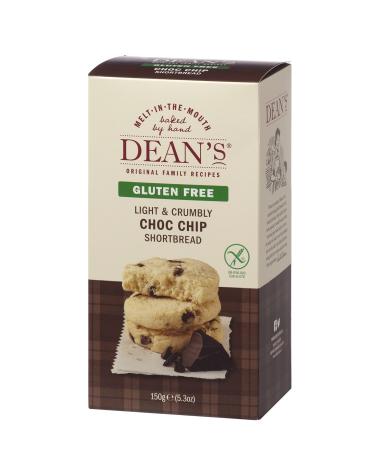 Deans Gluten Free Shortbread Biscuits - Wheat Free 150g Box Chocolate Chip Flavour & Great Texture. All Butter Snack Choc Chip Cookies Slowly Baked By Hand To An Original Scottish Recipe
