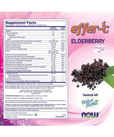 Now Foods Effer-C Elderberry Effervescent Drink Mix - 30 Packets (5.82 oz) | Immune Support - Buy Online on SooperMarket.com