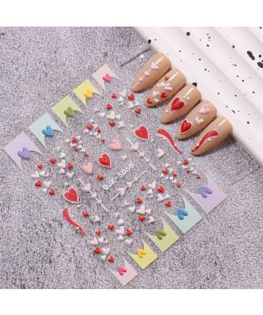 JMEOWIO 6 Sheets 3D Embossed Valentines Day Heart Nail Art Stickers Decals Self-Adhesive 5D Cute Colorful Nail Supplies Nail Art Design Decoration Accessories - Buy Online on SooperMarket.com