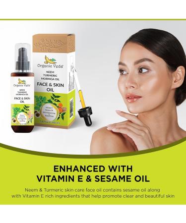 Organic Veda Moringa Face Oil with Neem & Turmeric - 100% Pure Cold Pressed Moisturizer for Face Hair & Skin | Natural Glow Oil - 3.4 oz - Buy Online on SooperMarket.com