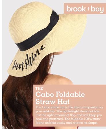 Women's Floppy Beach Sun Hat - Hello Sunshine Embroidered Straw Hat for Vacation & Honeymoon - Foldable Large Brim - Buy Online on SooperMarket.com