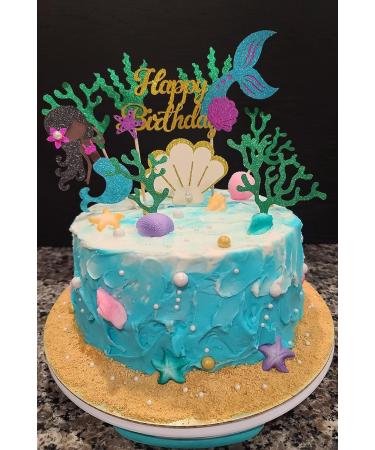Glitter Mermaid Theme Birthday Cake Topper with Seaweed and Mermaid Cake Cupcake Toppers for Girls Mermaid Themed Birthday Cake Party Decorations. Black - Buy Online on SooperMarket.com