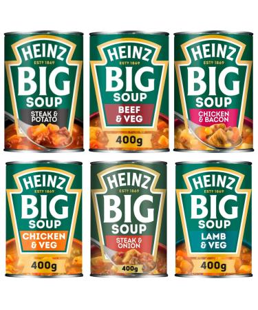 Heinz - Big Soup Bundle Bundle 6 x Tins (400g) Beef & Veg Steak & Potato and Chicken & Veg Chicken & Bacon Lamb & Veg and Steak & Onion
