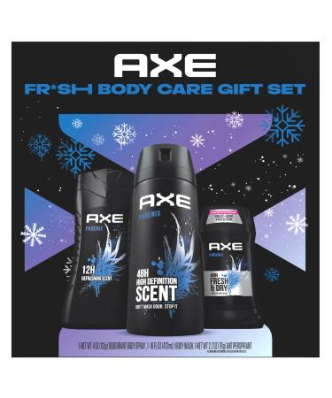 AXE Gift Set for Men Phoenix Fresh Body Care Set AXE Body Wash AXE Body Spray + AXE Antiperspirant 48H Odor & Sweat Protection Crushed Mint & Rosemary Scent (3 Piece Set)