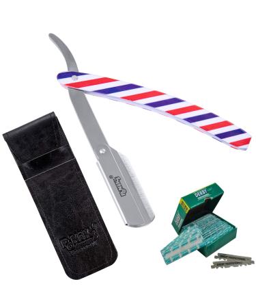 Ponik's classic razor set men transport bag razor set with 100 derby changing blades high-quality stainless steel barber knife for a precise beard-shave multicolored