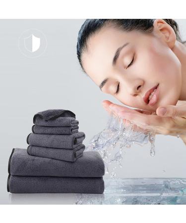 Luxury Silk Hemming Towel Set - Dark Grey 6 Piece - Quick Drying Microfiber Towels for Bath, Fitness, Sports, Yoga, Travel - Ultra Soft and Lightweight - Buy Online on SooperMarket.com