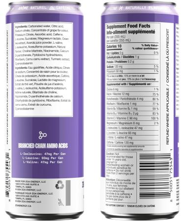 ZOA Zero Sugar Energy Drinks Frosted Grape - 355ml (Pack of 12) Frosted Grape 355 ml (Pack of 12) - Buy Online on SooperMarket.com