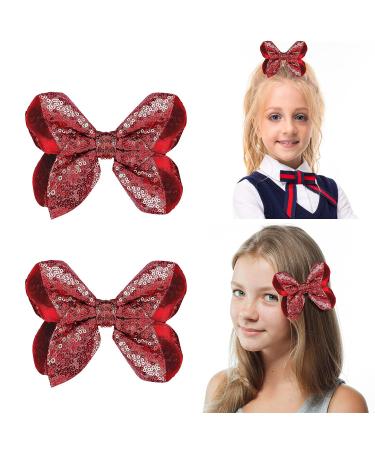 WLLHYF 2 PCS 5Inch Sequin Hair Bows Clips - Large Alligator Hair Barrettes for Girls, Red - Perfect for Birthday Parties and Gifts - Buy Online on SooperMarket.com