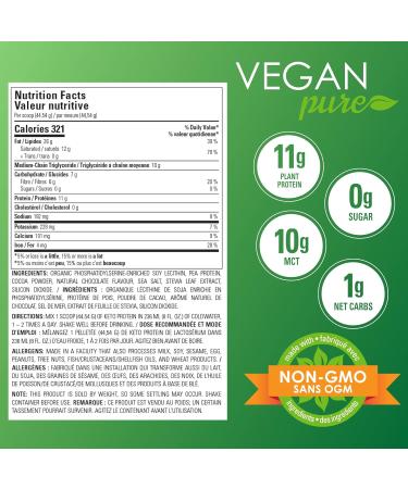 Keto Protein Powder with 10g MCT Per Scoop Dairy & Sugar Free 1g Net Carb Helps Ketosis Chocolate Flavour Lactose Free Plant Based Keto Protein Powder by Vegan Pure - 411g - Buy Online on SooperMarket.com