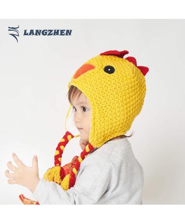 LANGZHEN Toddler Kids Winter Hat Earflap Knit Beanie for Baby Boys Girls 6-12 Months - Chicken Yellow - Buy Online on SooperMarket.com