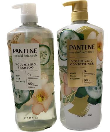 Pantene Essential Botanicals White Tea and Cucumber Volumizing Shampoo and Conditioner Set - 38.2 oz Per Bottle - 0% Parabens  Dyes  Mineral Oil  Phthalates  and Phosphates Shampoo & Conditioner Set 38.2 oz