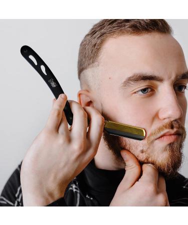 Cambridge Cutthroat Straight Edge Razor Kit - Stainless Steel Black & Gold Barber Razor with 10 Blades, Premium Single Blade Razor for Men with Travel Pouch - Buy Online on SooperMarket.com