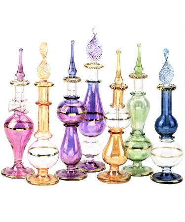 Nilecart Egyptian perfume bottles 12 pieces size 10.2 cm oral blown with handmade golden Egyptian decoration for perfume and essential oils