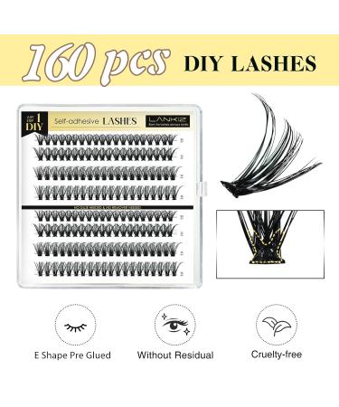 Lankiz Self-Adhesive Eyelashes - 160pcs No Glue Required 40D D Curl DIY Eyelash Extensions Reusable Pre-Glued Individual Lashes - Buy Online on SooperMarket.com