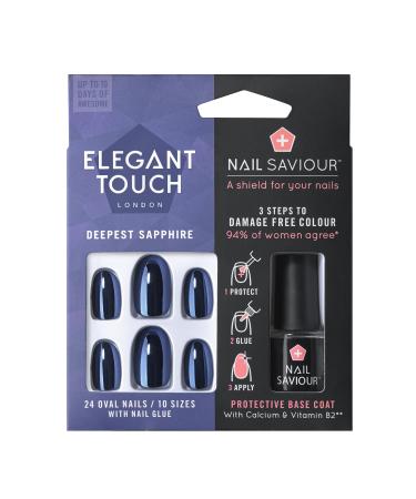 Elegant Touch with Nail Saviour & Nail Glue False Nails (24 Nails) - Deepest Sapphire