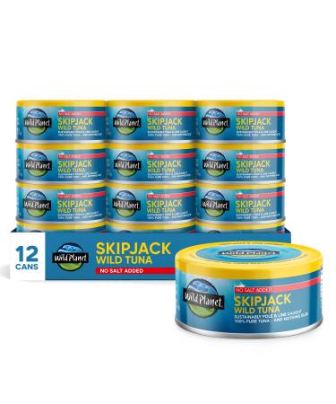 Wild Planet Skipjack Wild Tuna, No Salt Added, Pole & Line Sustainably-Caught, Non-GMO, Kosher, 5 Ounce Can (Pack of 12)