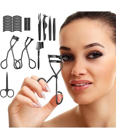 48-Piece Eyelash Curler Set with Mini Kit, Tweezers, Brush, Scissors, Silicone Pads (Black) - Buy Online on SooperMarket.com