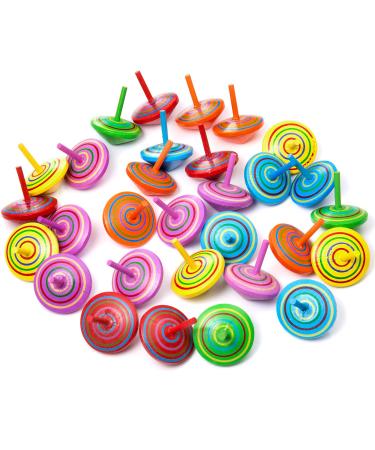 ZOEON 30 pieces wooden toy spinning tops colorful painting wooden spinning tops for children