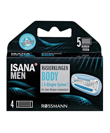 ISANA men body razor blades 4 pieces 5-blades designed for the body with lubricating strip