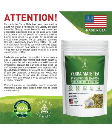 Organic Yerba Mate Tea - 50 Tea Bags | Rich in Chlorophyll & Antioxidants | Made in USA - 3.5oz - Buy Online on SooperMarket.com