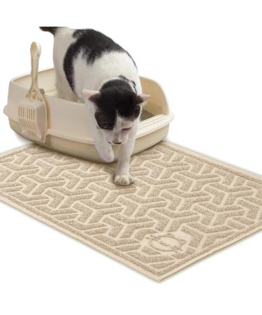 JanYoo Cat Litter Box Mat Kitty Premium PVC Pad Durable Trapping Rug Phthalate Free Urine-Resistant Scatter Control 90 x 60 CM Beige